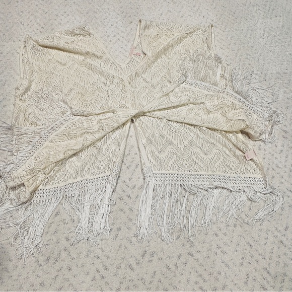 Victorias Secret Ivory Cream Lace Kimono Cover Up Womens Medium Large Fringe - Picture 8 of 16